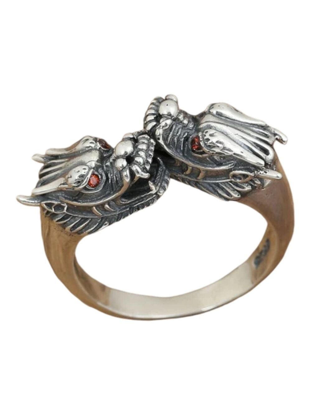Twin Two Dragons Ring  Sterling Silver size 9 🆕